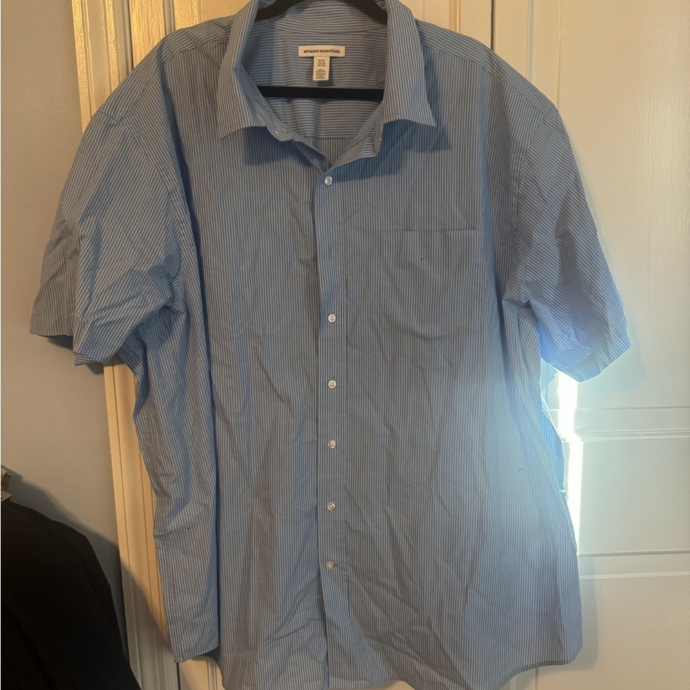 Amazon Essentials Men's Light Blue Striped Button Down Shirt